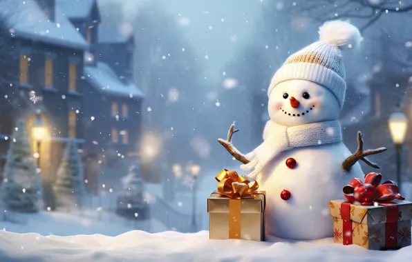 Winter, snow, Christmas, New year, snowman, Christmas, winter, snow