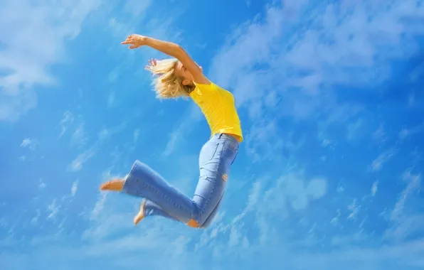 Picture the sky, girl, movement, positive, blonde