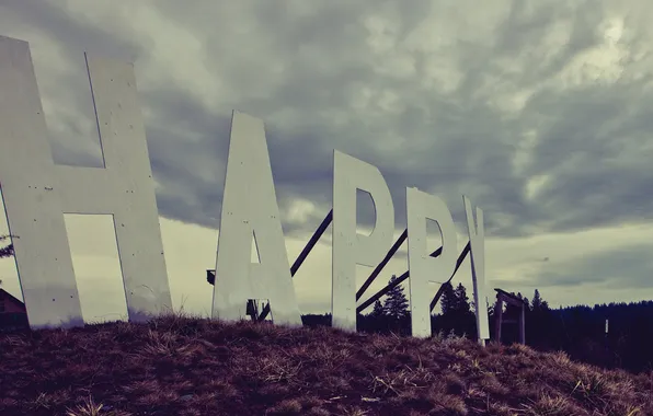 Picture clouds, overcast, the inscription, hill, happy