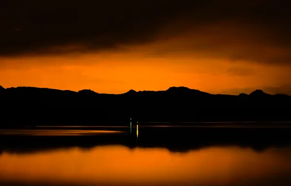 Sunset, mountains, lake, twilight, Nevada, silhouettes, nevada, lake mohave