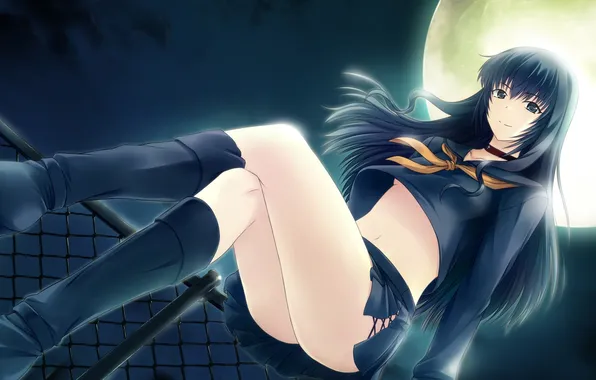 Girl, night, the fence, form, sitting, game cg, tokyo babel