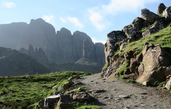 Picture the sky, clouds, nature, stones, rocks, trail