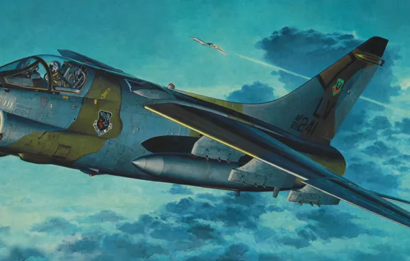 Picture war, art, airplane, painting, jet, Vought A-7 Corsair II