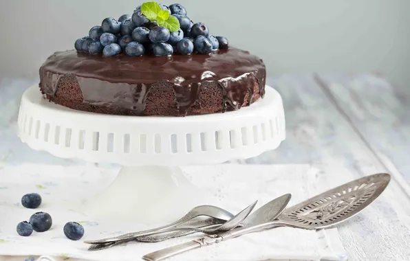 Blueberries, cake, dessert, chocolate