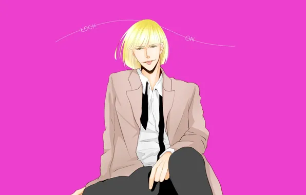Language, guy, Bleach, Bleach, pink background, blonde