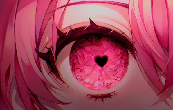 Girl, eyes, pink, heart