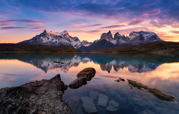 Mountains, lake, Chile, Patagonia