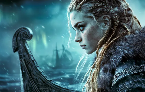 Sea, look, girl, boat, ship, fantasy, blonde, profile