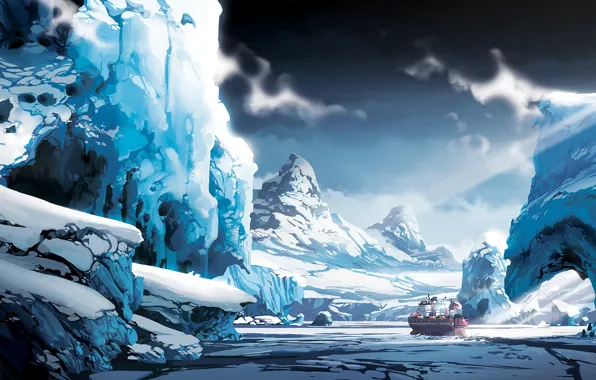 Water, The ocean, Sea, Snow, Iceberg, Antarctica, Icebreaker, The ship