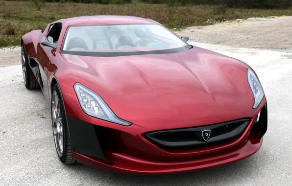 Machine, red, color, Machine, Concept One, Rimac, on the road