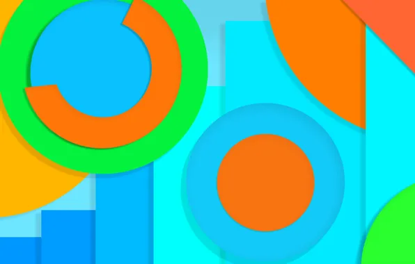 Circles, yellow, abstraction, blue, green, design, color, material