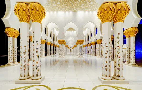 Columns, architecture, UAE, The Sheikh Zayed Grand mosque, Abu Dhabi