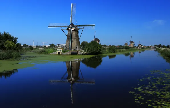 Picture the sky, water, channel, Netherlands, windmill