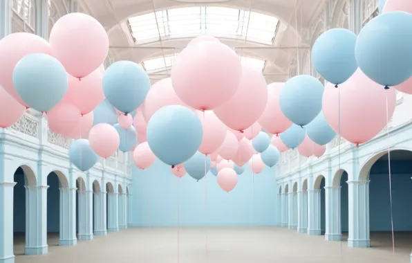 Balls, balloons, holiday, balls, blue, Christmas, the ceiling, arch