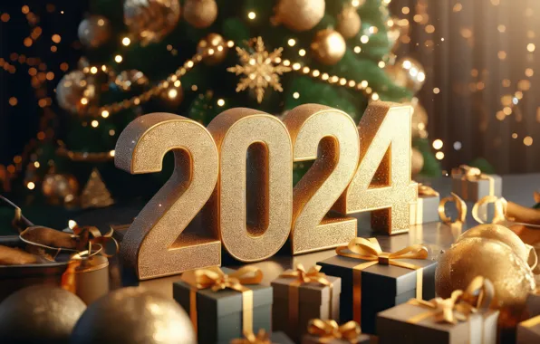 Figures, New year, golden, decoration, numbers, New year, 2024