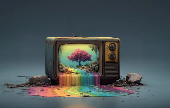 Colorful, liquid, paint, illustration, rainbows, AI art