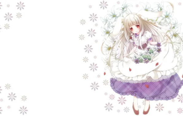 Flowers, anime, art, girl, Bunny, ears
