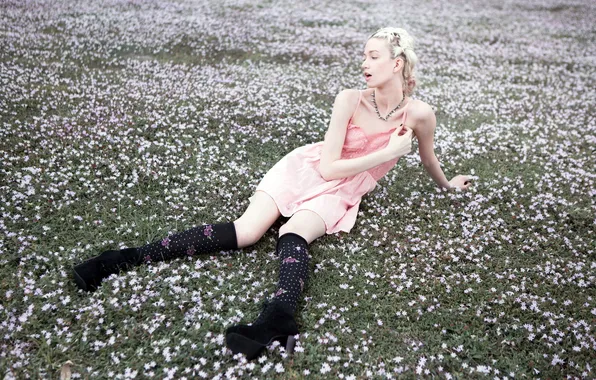 Field, girl, flowers