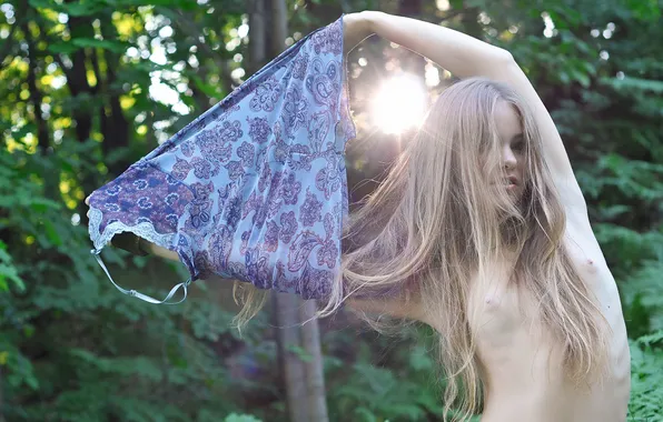 Forest, chest, girl, the sun, freshness, nature, foliage, dress