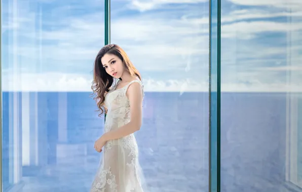 Picture face, background, hair, dress, window, Asian