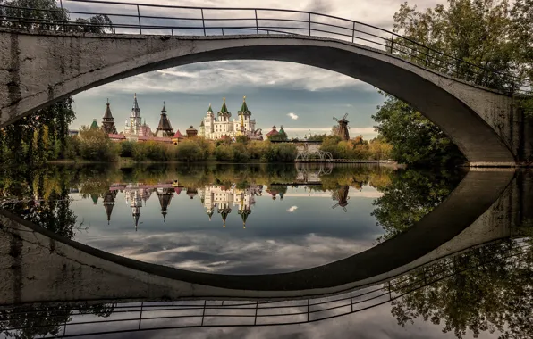 Picture bridge, reflection, river, temple