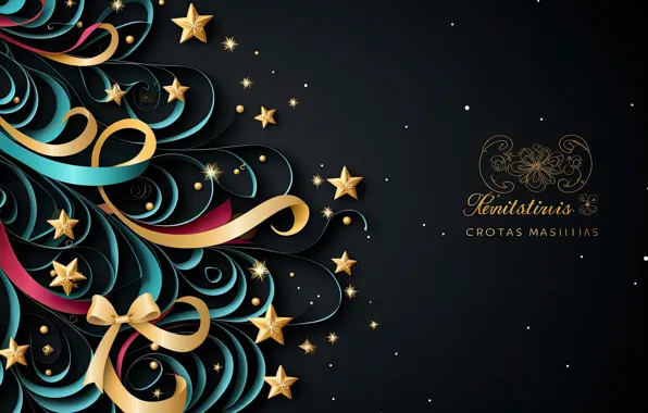 Tape, the inscription, curls, graphics, point, Christmas, New year, black background