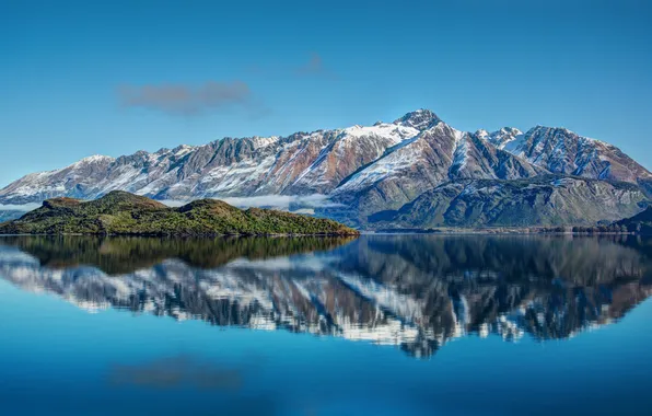 Sea, water, landscape, mountains, nature, reflection, new Zealand