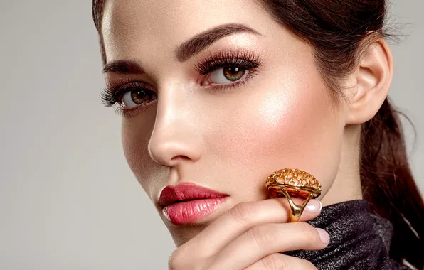 Look, girl, portrait, hands, makeup, ring, Valua Vitaly