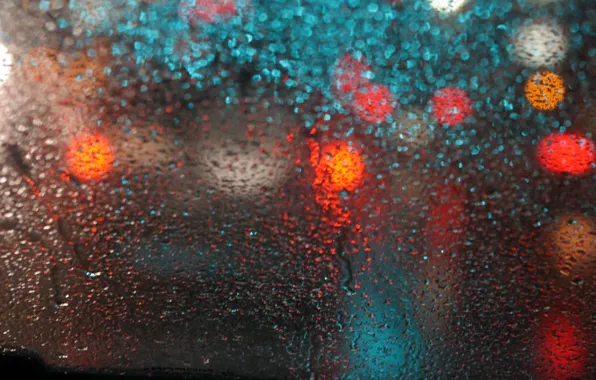 Picture glass, drops, macro, glare, rain