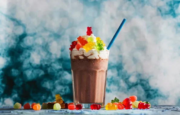 Picture glass, cream, candy, drink, cocoa