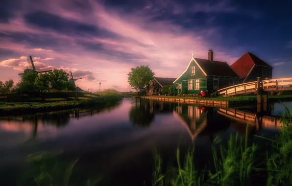 Picture home, channel, mill, Netherlands, the bridge, Holland, Zaanse Schans