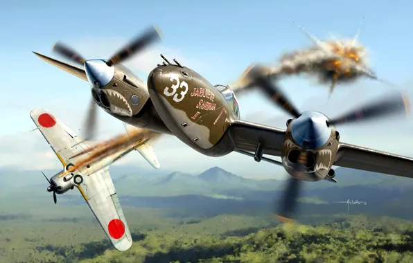 Fighter, Hayabusa, Lightning, Nakajima, WW2, P-38, heavy, Ki-43