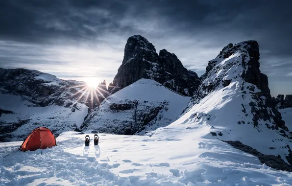 Picture snow, mountains, tent