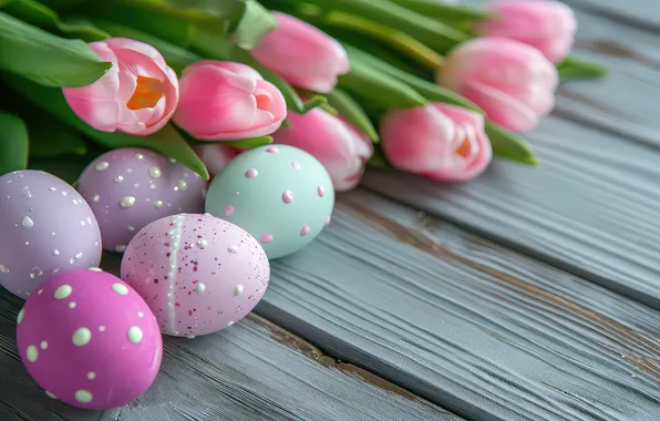 Flowers, eggs, spring, colorful, Easter, wood, pink, flowers