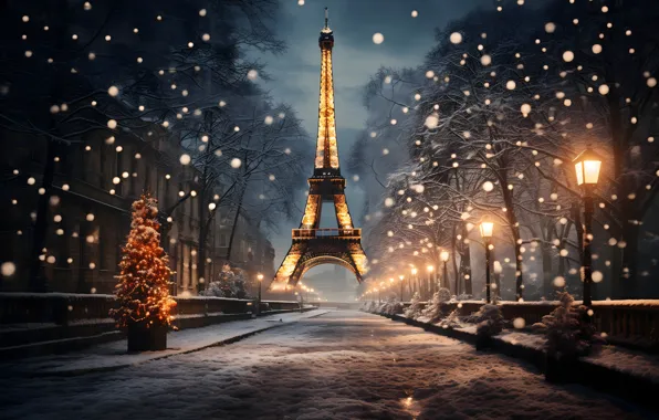 Winter, snow, decoration, night, city, the city, lights, lights