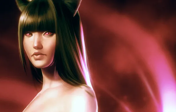 Look, girl, abstraction, face, art, Asian, ears, red eyes