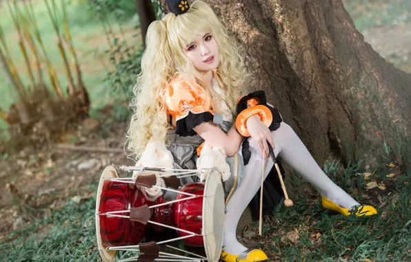 Picture girl, nature, hairstyle, image, Asian, cutie, drum, cosplay
