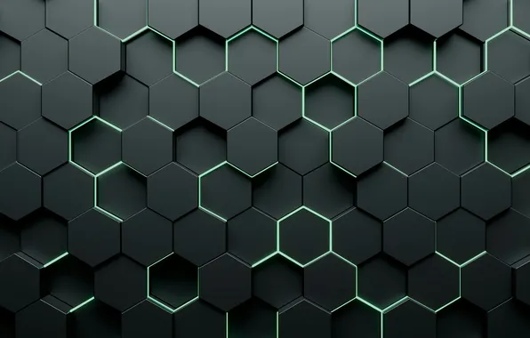 Picture Abstract, Honeycomb, Hexagons, Dark background, 3D background, Dark abstract