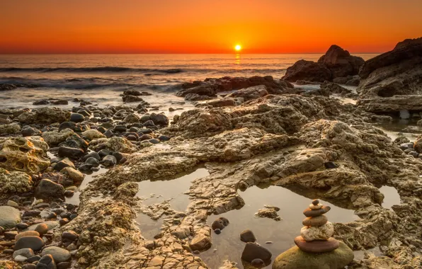 Picture wave, water, the sun, Stones