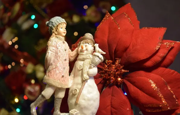 Flower, red, retro, holiday, toys, doll, petals, Christmas
