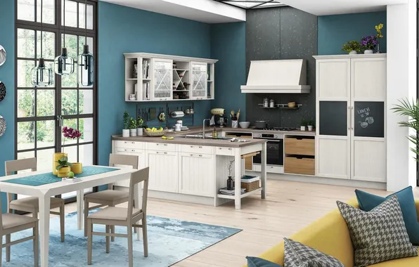 Style, Villa, interior, Italy, kitchen, dining room, dining area, Italian design