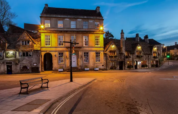 Picture lights, street, England, the evening, Wiltshire, Bradford-on-Avon