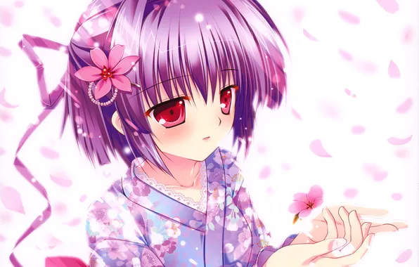 Flowers, petals, girl, art, bandeau, mikeou