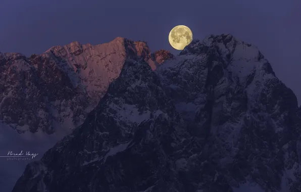Mountains, nature, the moon, the full moon