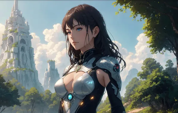 Girl, fantasy, nature, anime, art, painting, fantasy art, futuristic