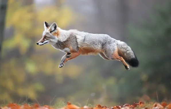 Nature, pose, jump, Fox, levitation, digital art, AI art, neural network