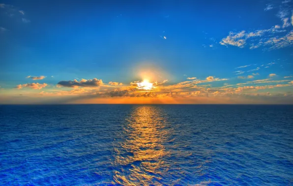 Sea, the sky, the sun, landscape, sunset, nature