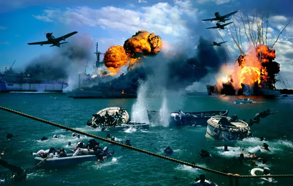 Picture SHIPS, WAR, FIGURE, BOATS, AIRCRAFT, EXPLOSIONS, SHOTS, Pearl