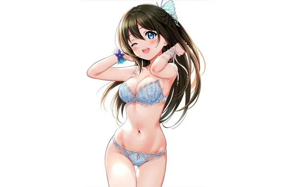 Picture girl, sexy, lingerie, bra, cleavage, panties, long hair, brown hair