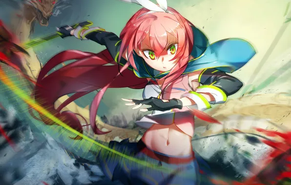Girl, weapons, dragon, sword, anime, art, the battle, pgouwoderen